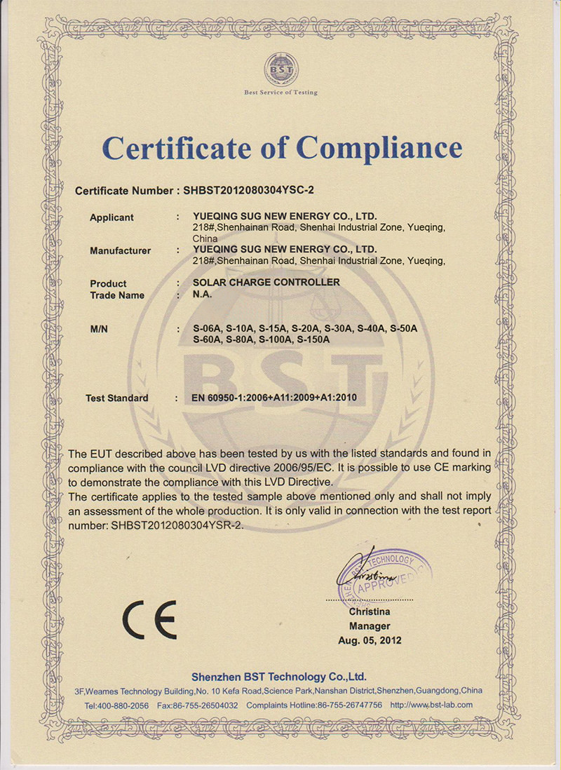 Chine SUG NEW ENERGY CO., LTD Certifications